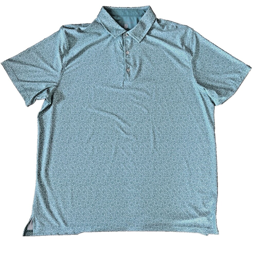 Hickey Freeman Shirt Mens XL Green Floral Polo Golf Short Sleeve Stretch EUC